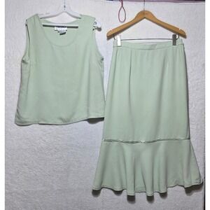 CRISSIMO Two Piece Mint Green Tank Top & Midi Skirt Set Sequins Detail Size 14